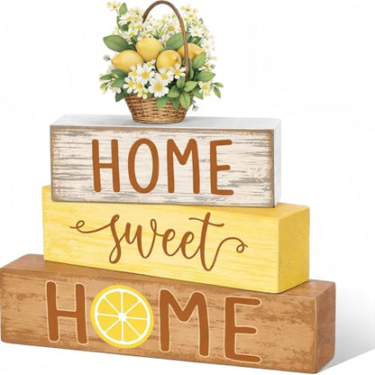 Cinnvoice 4 Pcs Summer Lemon Wooden Tabletop Decor Yellow Tiered Tray - style: Lemon