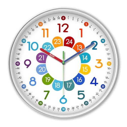 XFM Colorful Kids Wall Clock for Classroom 14 Inch Silent Non-Ticking - color: Colorful1, size: 14 Inch-1pcs