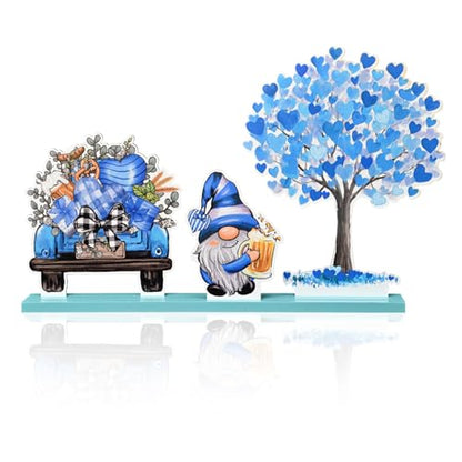 Smile Father's Day Wooden Table Decor Blue Heart Tree Beer Truck Gnome with Beer Desktop Decorations for Home Office Shelf Gift for Dad Husband Grandpa - style: Tree Dad