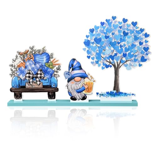 Smile Father's Day Wooden Table Decor Blue Heart Tree Beer Truck Gnome with Beer Desktop Decorations for Home Office Shelf Gift for Dad Husband Grandpa - style: Tree Dad