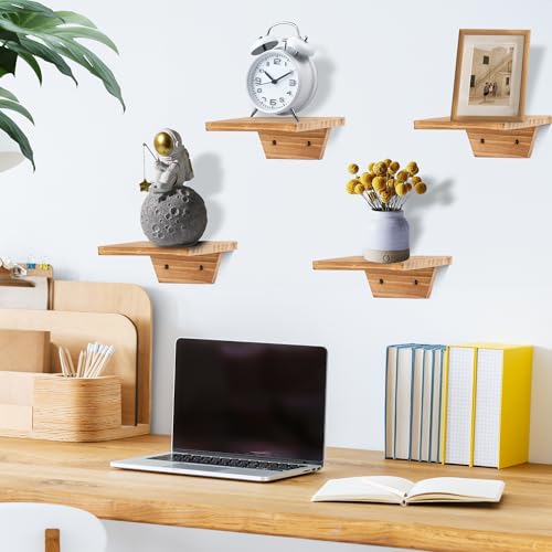 Small Wall Shelves,Speaker Shelf,Floating Shelf Trapezoid for Wifi Router - color: Carbonized Brown, size: Set of 4