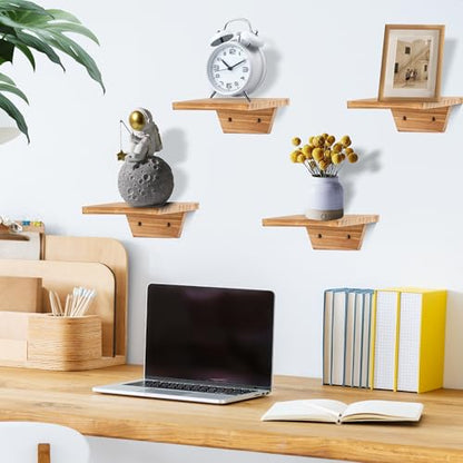 Small Wall Shelves,Speaker Shelf,Floating Shelf Trapezoid for Wifi Router - color: Carbonized Brown, size: Set of 4