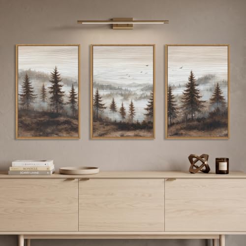 Aurlan Large Foggy Pine Tree Mountain Framed Canvas Wall Art Set-24"x36"x3 - color: Foggy Landscape Wall Art, size: 24"L x 36"W