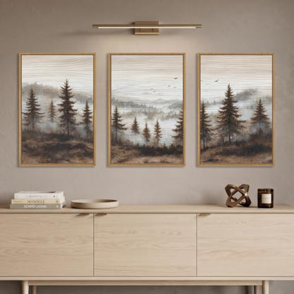 Large Foggy Pine Tree Mountain Framed Canvas Wall Art Set-16"x24"x3 - color: Foggy Landscape Wall Art, size: 16"Lx24"W