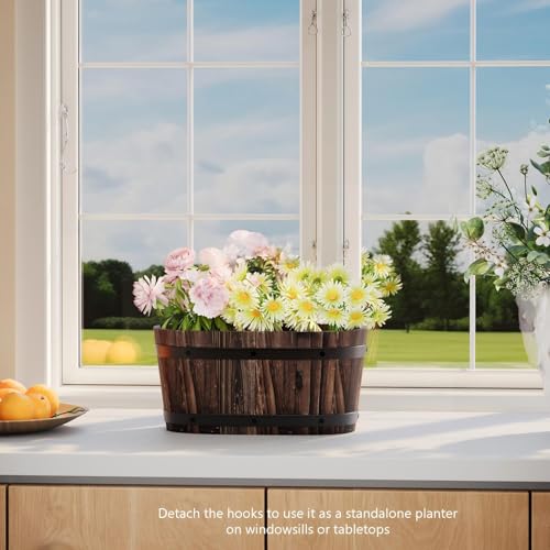 2Pack Wood Fence planters Window boxes planters Railing planter box porch - color: Carbonized-2pcs, size: Small