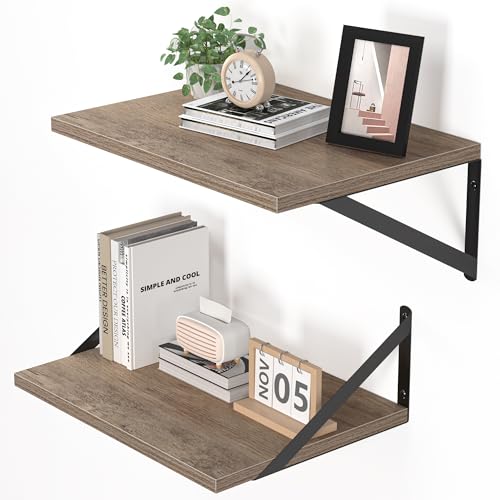 Heimlove 16W x 12D Deep Floating Shelves Set of 2 Grey - color: Grey With Black Metal Bracket, size: 16Wx12Dx5.8H
