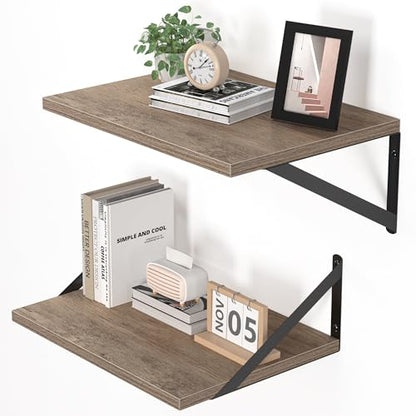 Heimlove 16W x 12D Deep Floating Shelves Set of 2 Grey - color: Grey With Black Metal Bracket, size: 16Wx12Dx5.8H