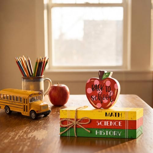 Smile Back to School Wooden Table Decor School Bus, Welcome, Back to School Desktop Signs - Classroom & Home Office Tabletop Decorations Gift for Students, Teachers - style: Bus