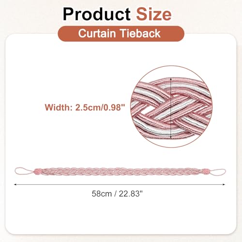 uxcell 4Pcs Curtain Tiebacks, 58cm/23 Braided Drapery Holdback Holder Decorative Rope Tie Back, Dusty Pink/Mixed Silver - color: Dusty Pink