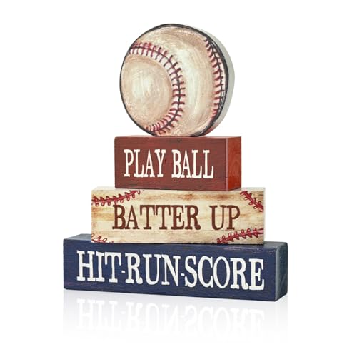 Smile Wooden Indoor Decor Baseball Block Sign - "Take Me Out to the Ball Game" Stacked Decor for Home & Sports Fans - style: Baseball