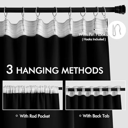 MIULEE 2 Panels Set Black Back Tab Blackout Curtains 52x96 Inch Long - color: Black, size: 52"W x 96"L (Pack of 2)