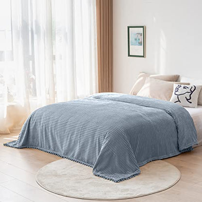 DISSA Fleece Blanket Queen Size – 71x80, Grey – Soft, Plush, Fluffy, Fuzzy, Warm, Cozy – Perfect Throw for Couch, Bed, Sofa - with Pompom Fringe - Flannel Blanket - color: Grey, size: 71x80"