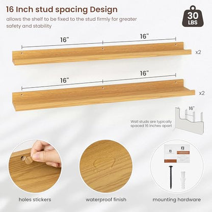 Axeman Picture Ledge Shelf, 36 Inch Oak Floating Shelves Set of 4 - color: Oak, size: 36 Inch