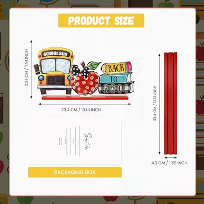 Smile Back to School Wooden Table Decor Book Stack, Polka Dot Apple, School Bus Desktop Signs - Classroom & Home Office Tabletop Decorations School Gift for Students, Teachers - style: School