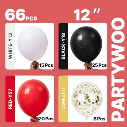 PartyWoo Red and Black Balloons 66pcs 12 Inch Black Red White Balloons - color: Red-3322