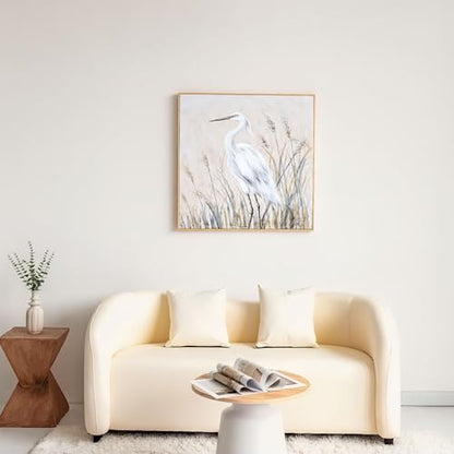 Eonzeun 32x32 Inch Framed Textured Canvas Wall Art, Large Neutral Egret Wabi-Sabi Painting for Living Room, Bedroom - color: Egret-1, size: 32"L x 32"W
