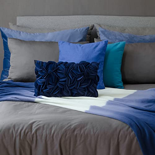 KINGROSE Handmade 3D Flower Throw Pillow Cover, 12x20 Inch, Navy Blue - color: Navy Blue - Persian Velvet
