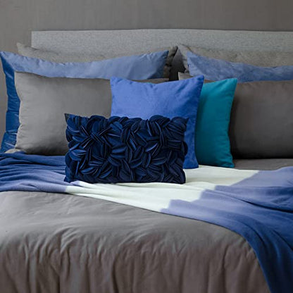 KINGROSE Handmade 3D Flower Throw Pillow Cover, 12x20 Inch, Navy Blue - color: Navy Blue - Persian Velvet