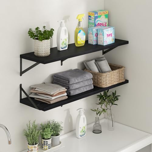 Axeman Deep Floating Shelves - 40 Inch Black Floating Shelves Set of 2-12 Inch Deep Wood Wall Shelves for Living Room Bathroom Kitchen - color: Black, size: 40W x 12D