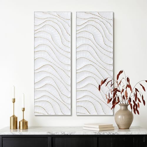 LuxenHome 39.5"H White Metal Wall Decor, Set of 2 Abstract Wall Art - color: White, Gold