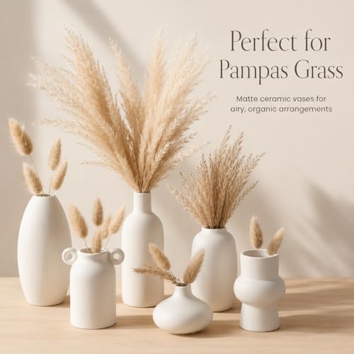 Set of 12 White Ceramic Vase for Pampas Grass Flowers, Japandi Small Vases in Bulk for Wedding Centerpieces, Shelf and Table Decorations, Living Room and Bedroom Decor, DIY Gift - size: Set of 12