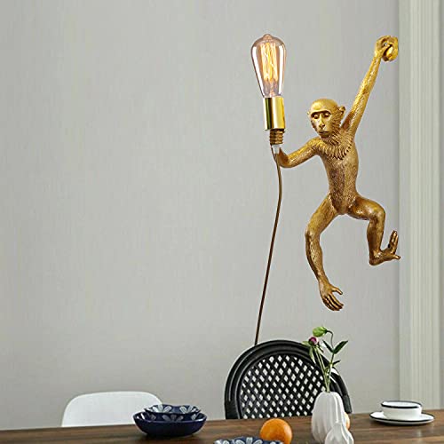 Jorunhe Plug in Wall Sconces, Resin Monkey Wall lamp, 21.65 x 11.81 Inch On Off Switch, Vintage Industrial Wall Light Fixture for Living Room, Bedroom, Office