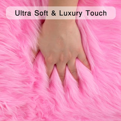 duduta Hot Pink Faux Sheepskin Runner Rugs 2x6 ft, Fluffy Fur Couch Covers - color: Hot Pink, size: 2' x 6' (Runner)