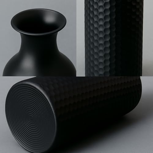 Tall Black Floor Vase Set of 3,Metal Floor Standing Vase & Modern Honeycomb Texture for Living Room Corner Office Home - style: Covered