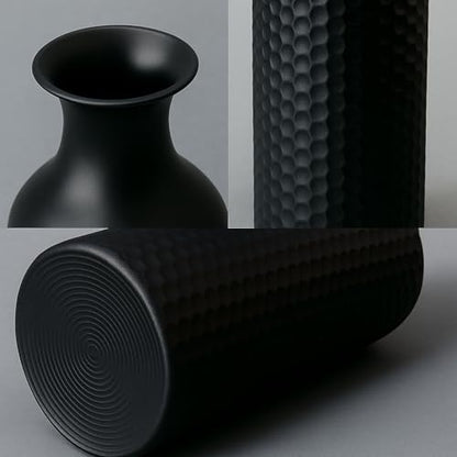Tall Black Floor Vase Set of 3,Metal Floor Standing Vase & Modern Honeycomb Texture for Living Room Corner Office Home - style: Covered