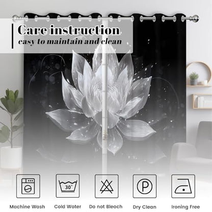 Black and Grey Blackout Curtains, Lotus Drapes 63 inches length, 2 Panels - color: Black and White, size: 52"W x 63"L (Pack of 2)