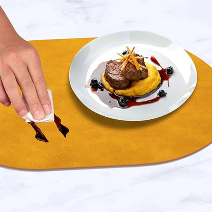 ADRIMER Oval Placemats Set of 6, Wipeable Faux Leather, Yellow - color: Yellow