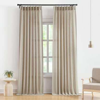 Vision Home Sand Linen Pinch Pleated Semi Sheer Curtains 40Wx95Lx2 - color: Sand/Pinch, size: 40"W x 95"L (Pack of 2)