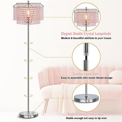 Luvkczc Pink Crystal Floor Lamp, 64" Tall Standing Lamps - color: Pink