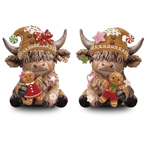 Karenhi 2 Pcs Highland Cow Figurines Resin, Gingerbread Christmas Decor - style: Gingerbread Man