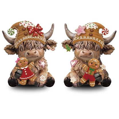 Karenhi 2 Pcs Highland Cow Figurines Resin, Gingerbread Christmas Decor - style: Gingerbread Man