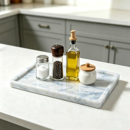 Natural Marble Bathroom Tray, 12"x8" Stone Vanity Decorative Counter Trays - color: 12"x8"-namib Sky
