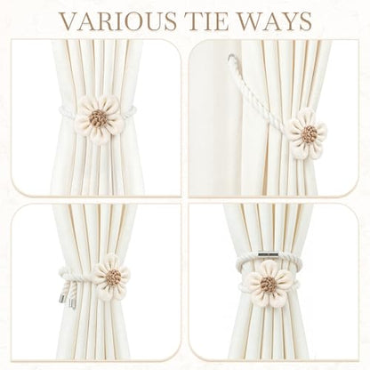 VIS'V Magnetic Curtain Tiebacks, Boho Curtain Holdbacks, Cream, 2 Pcs - color: Cream