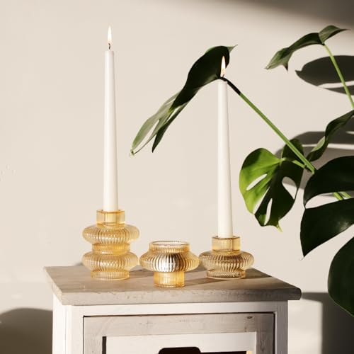 VOHO Set of 6 Champagne Gold Taper Candle Holders for Table Centerpiece - color: Gold