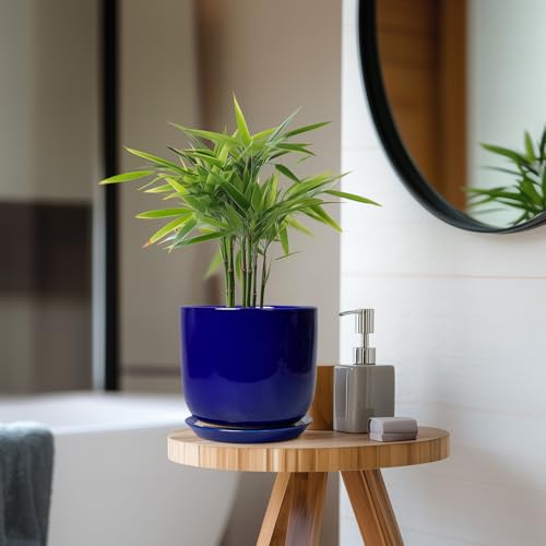 Ceramic Flower Pot 7 Inch, Round Planter, Blue - color: Dark Blue, size: 7 Inch