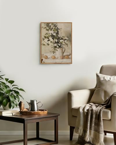 ElfLuna Wood Framed Canvas, Retro Lemon Floral Still Life Print - color: Flowers and Lemons, size: 16"L x 12"W