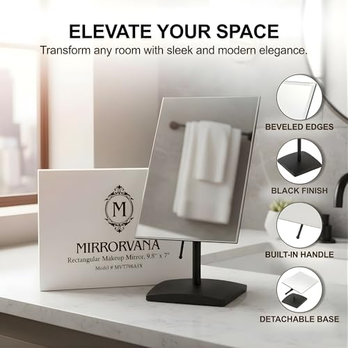 MIRRORVANA Large Adjustable Table Desk Mirror with Stand, 9.8" x 7" (Black) - color: Black