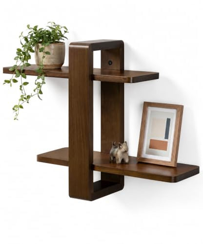 SUMGAR Floating Shelves for Wall Walnut, 2 Tier Adjustable Wall Shelf Unit - color: Walnut, size: 2 Tier 16in