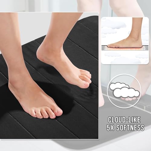 Yimobra Large Memory Foam Bathroom Mat Set, 44 x 24 & 24 x 17 in, Black - color: Black, size: 44x24+24x17 Inch