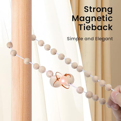KLOGTSIND Magnetic Curtain Tiebacks, 2 Pack Wood Bead Curtain Holdbacks - color: Beechwood