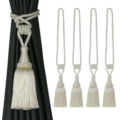BEL AVENIR 4 Pack Tassel Curtain Tiebacks Handmade Holdbacks (Cream) - color: Cream, size: 4 Pack