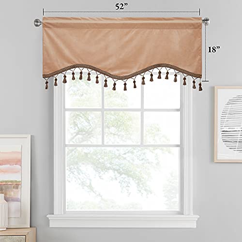 StangH Blush Beige Tassel Velvet Valances Curtains 52x18 Inch, 2 Panels - color: Blush Beige, size: 52"W x 18"L (Pack of 2)