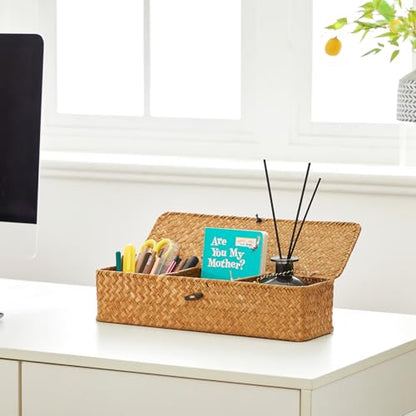 Nonam 3-Section Divided Storage Small Basket with Lid,Shelf Basket-Natural - color: 3-Divided - Natural