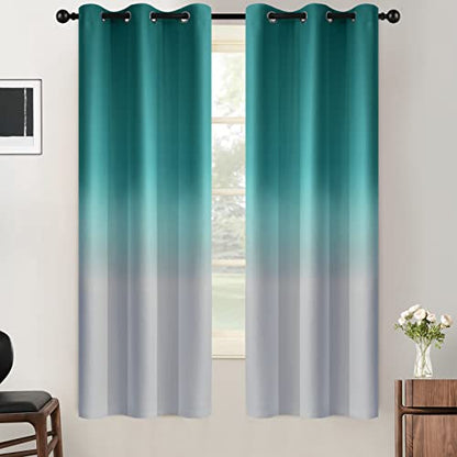 SimpleHome Teal to Grey White Ombre Room Darkening Curtains 63 Inch - color: Teal to Grayish White, size: 42"W x 63"L (Pack of 2)