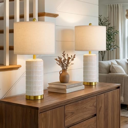 PoKat Ceramic Table Lamps Set of 2 for Bedroom Living Room, 21.5'' White - color: White and Gold