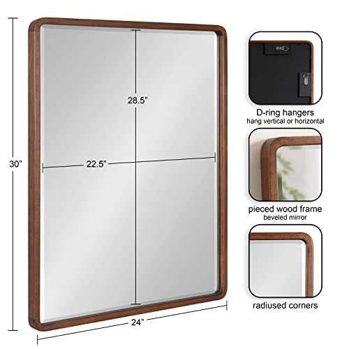 Kate and Laurel McLean Modern Wood Framed Rounded Rectangle Wall Mirror, 24 x 30, Walnut Brown, Decorative Round Rectangular Mirror for Contemporary Wall Decor - size: 30"L x 24"W